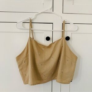Ghanda Tan Floral Crop Open Back Top Size 14